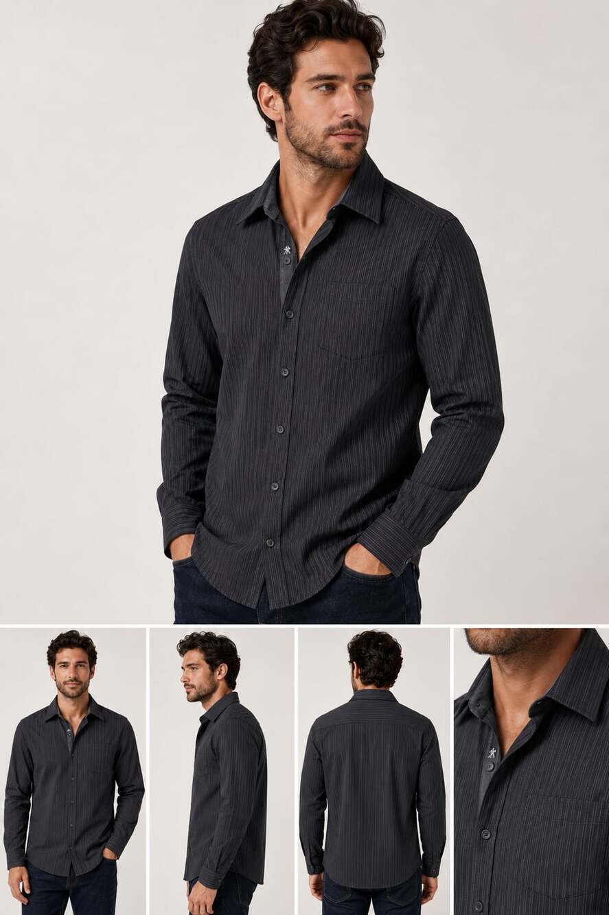 Bugatchi Shaped Fit Men’s Button Down Shirt 2XL Black Pinstripe Long Sleeve